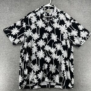 Kenny Flowers Hawaiian Shirt Men Sz Large Black White Palms Short Sleeve Organic